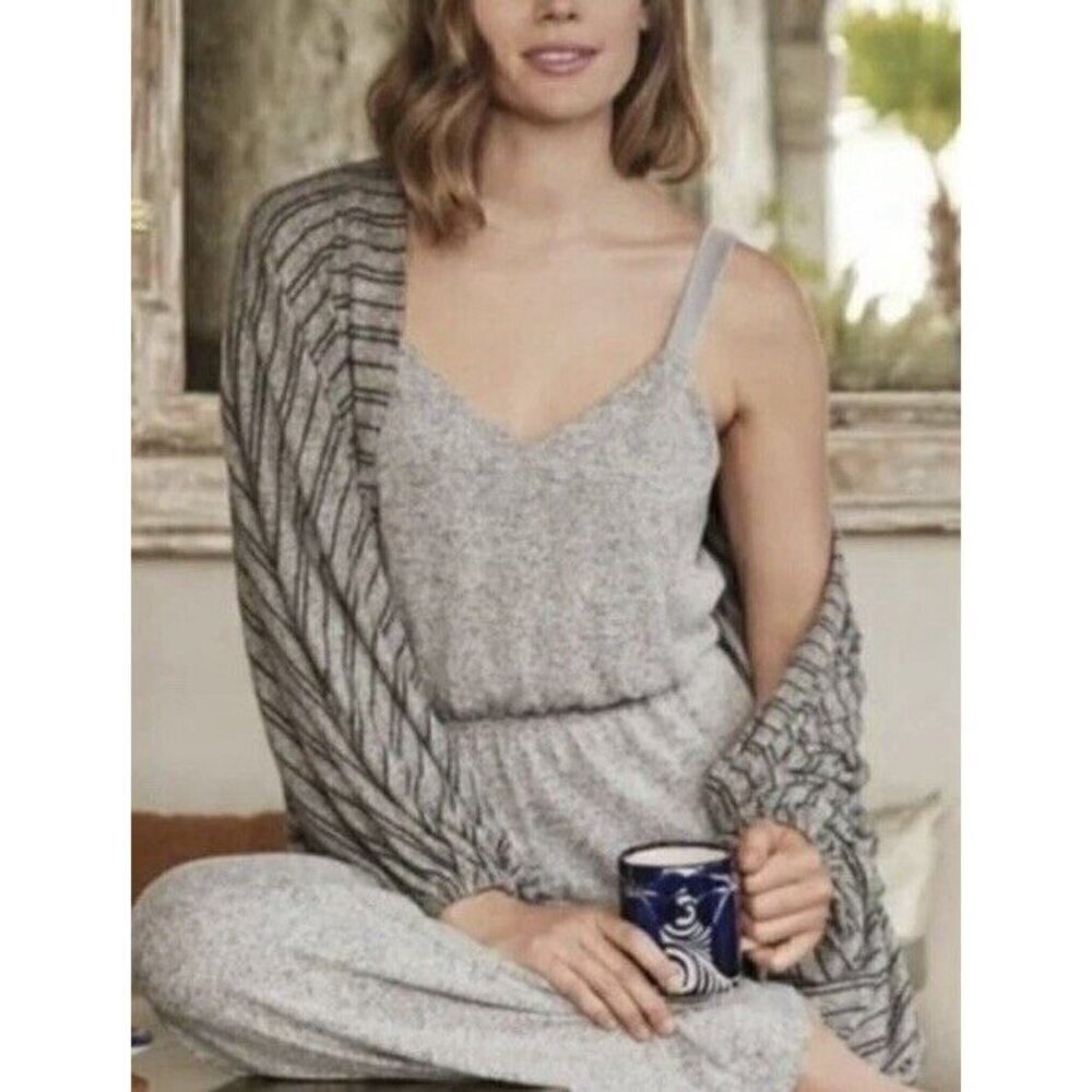 Soft Surroundings Cardigan Womens Large XL Gray Striped Topper Cocoon Slouchy